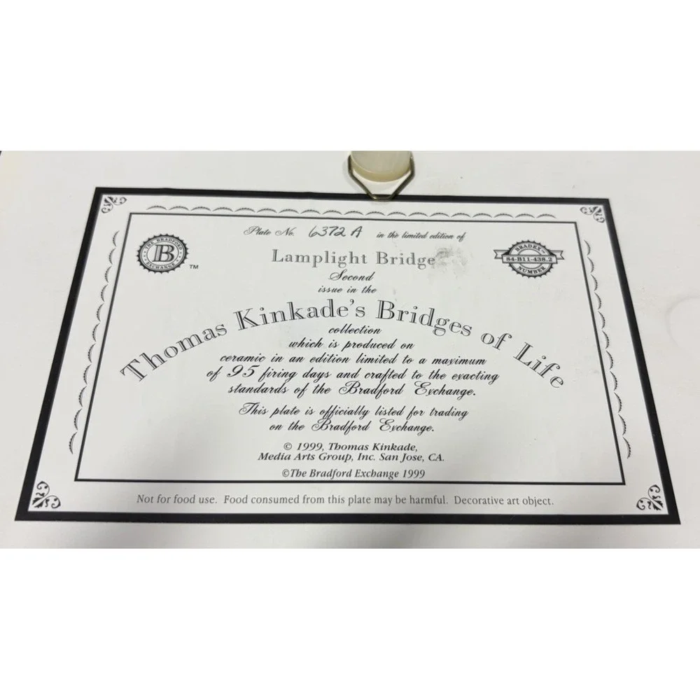 Thomas Kinkade Lamplight Bridge Plate Bridges of Life Bradford Exchange 1999